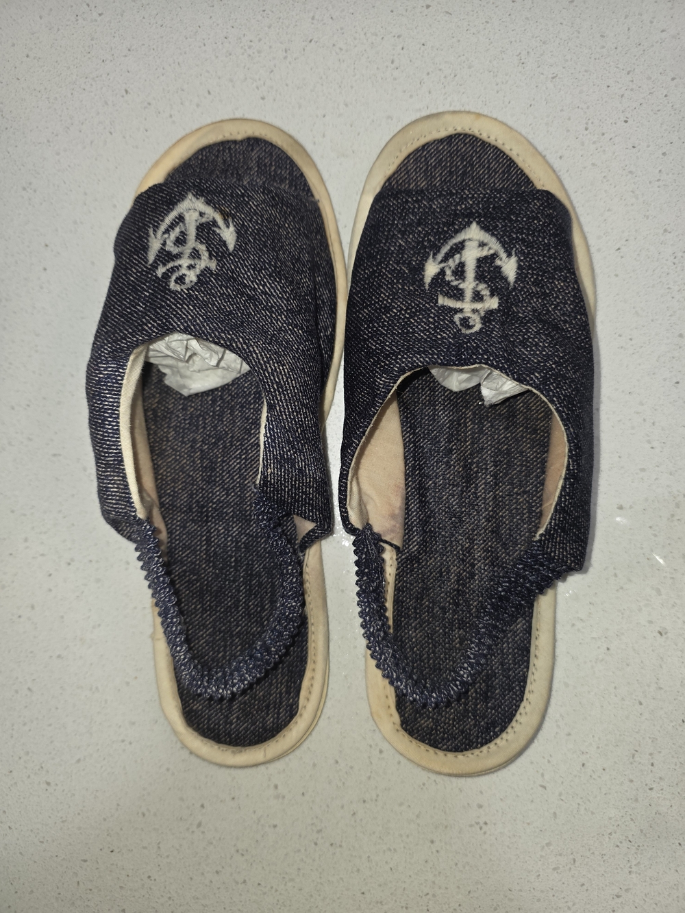 Denim Slip-On Sandal with Anchor Embroidery